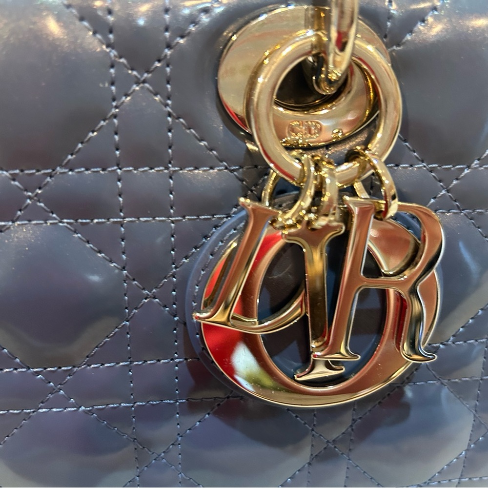 Dior Patent Quilted Crossbody Bag in iridescent blue with Gold Hardware - Picture 5 of 12